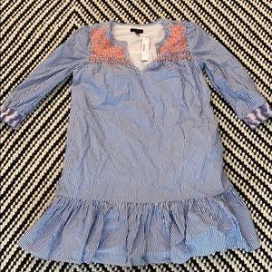 Blue, white, coral stripped dress.